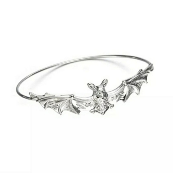 Dainty Silver Bat Bangle Bracelet - Picture 6 of 7